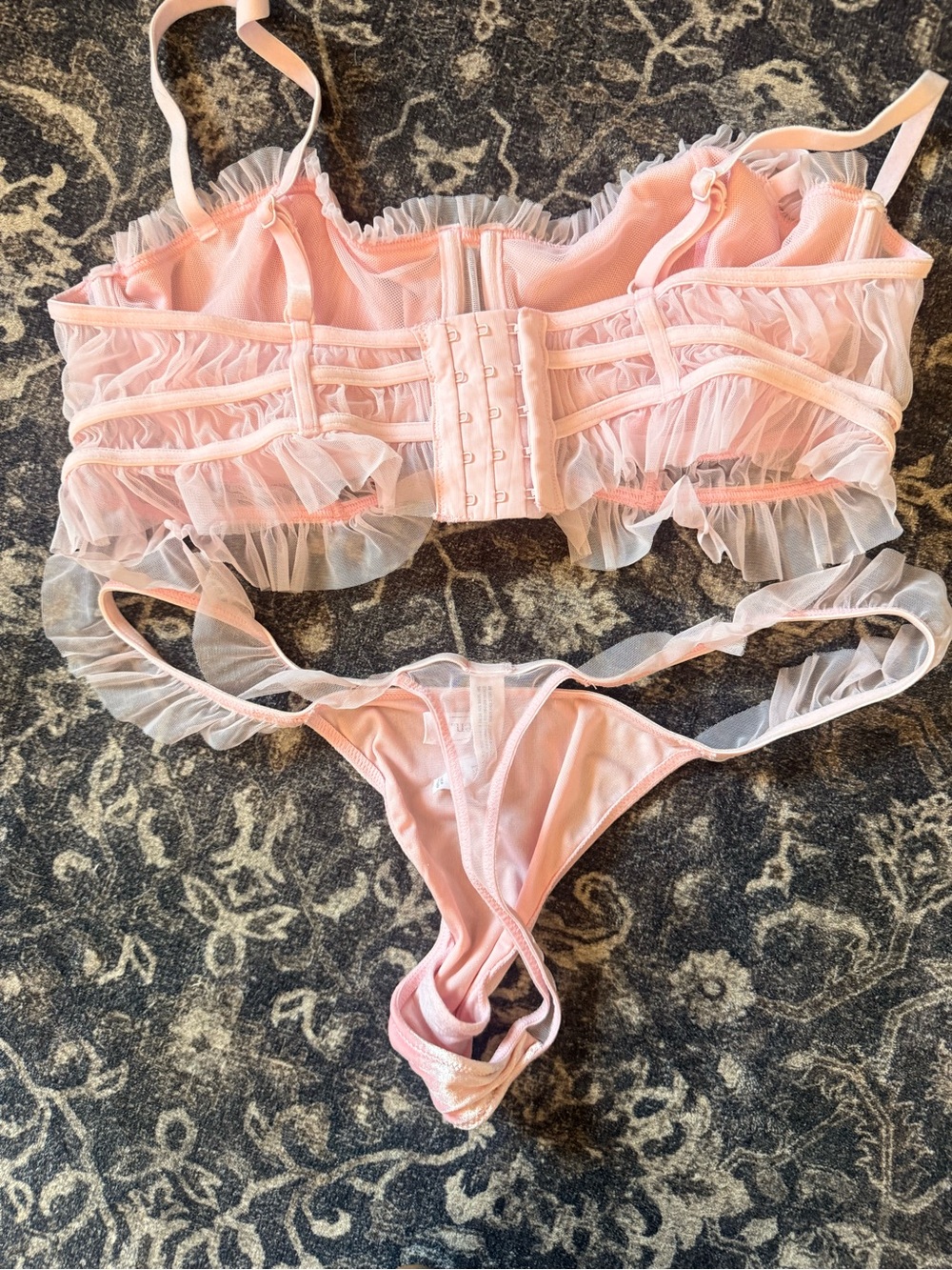 Auden Pink Satin Bralette & Thong Set with Ruffle Trim - Picture 5 of 8